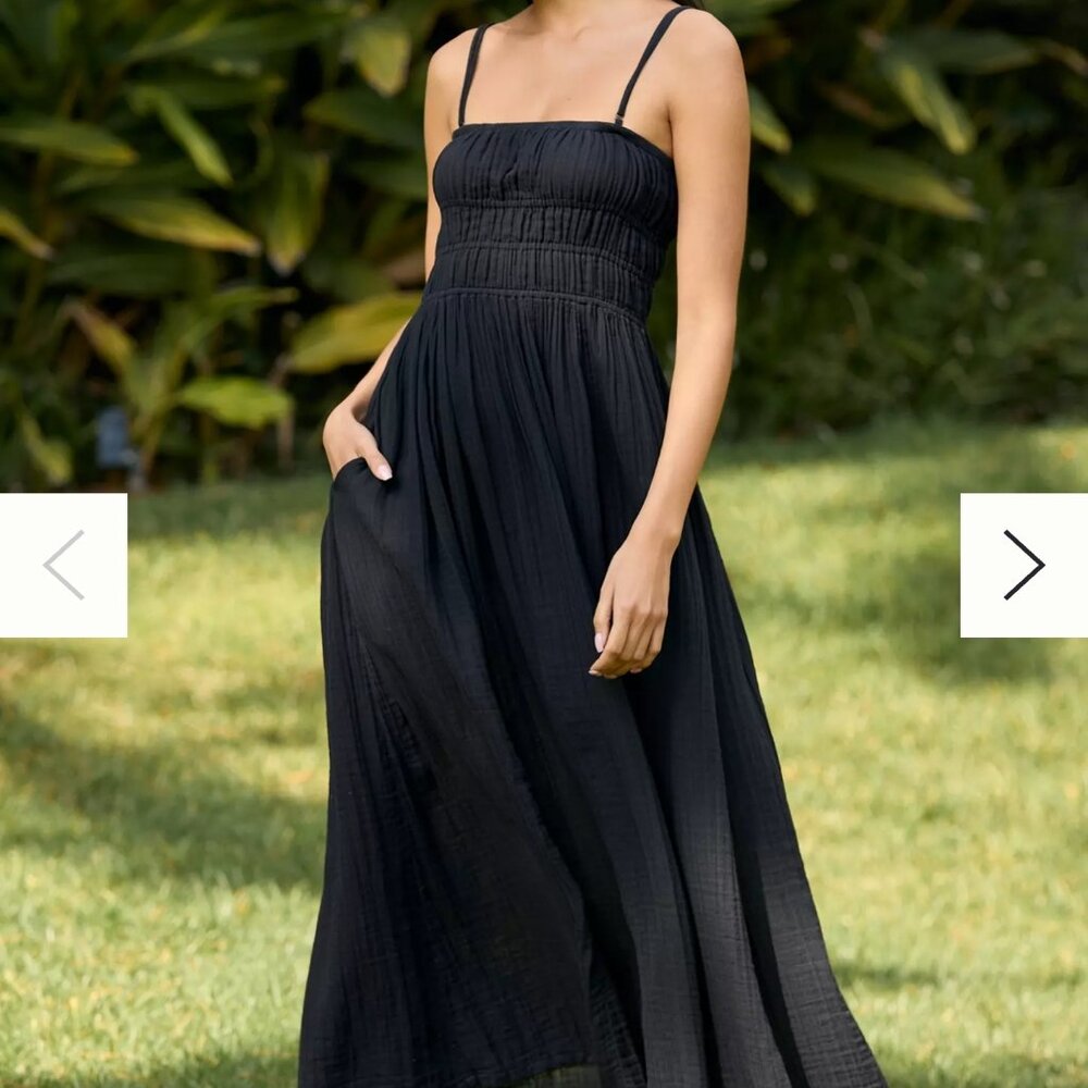 ANTHROPOLOGIE Celandine Strapless Smocked DW Maxi Dress /Black/ Size L -98212269